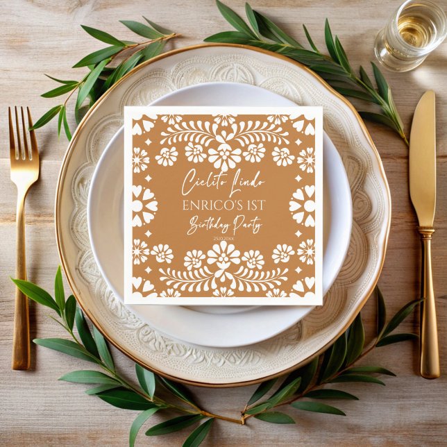 Cielito lindo terracotta Mexican birthday custom Napkin (Cielito lindo terracotta Mexican fiesta birthday party monogrammed Napkins personalized table decor)