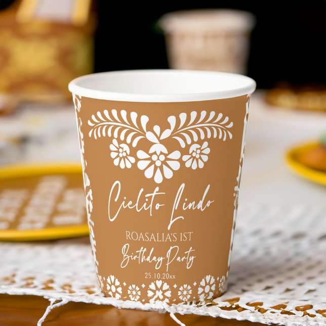 Cielito lindo terracotta Mexican birthday party Paper Cups (Cielito lindo terracotta Mexican fiesta birthday party personalized Paper Cups papel picado cups)