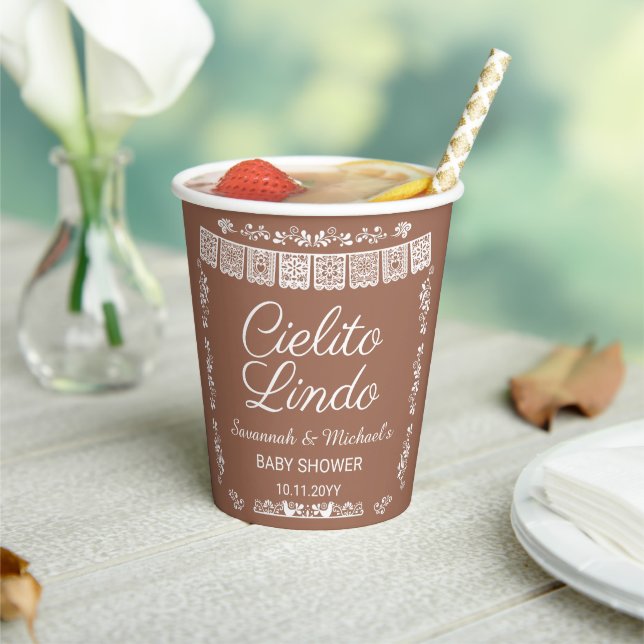 Cielito Lindo Terracotta Papel Picado Baby Shower  Paper Cups (Insitu)