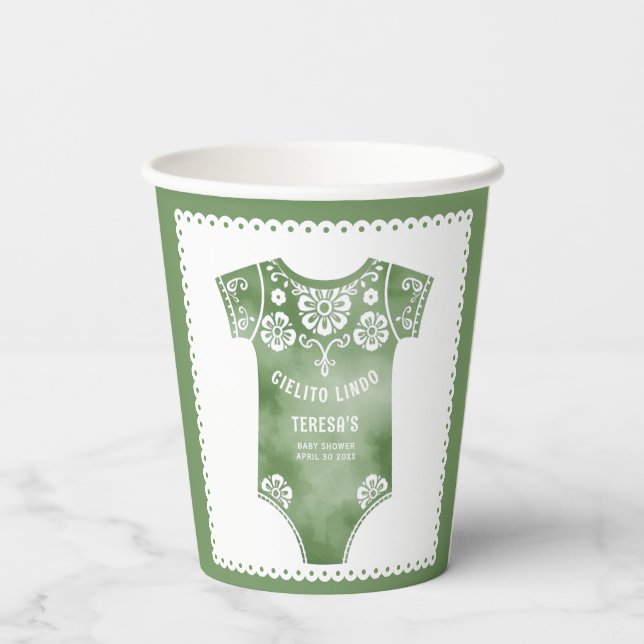Cielito Lindosage green baby bodysuit baby shower Paper Cups (Back)