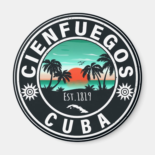 Cienfuegos Cuba Island Retro Sunset Souvenirs 60s Magnet (Front)