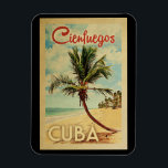 Cienfuegos Palm Tree Vintage Travel Magnet<br><div class="desc">A uniquely retro mid-century modern Cienfuegos Cuba art print in vintage travel poster style. It features a curved palm tree on sandy beach with ocean under a blue cloudy sky.</div>