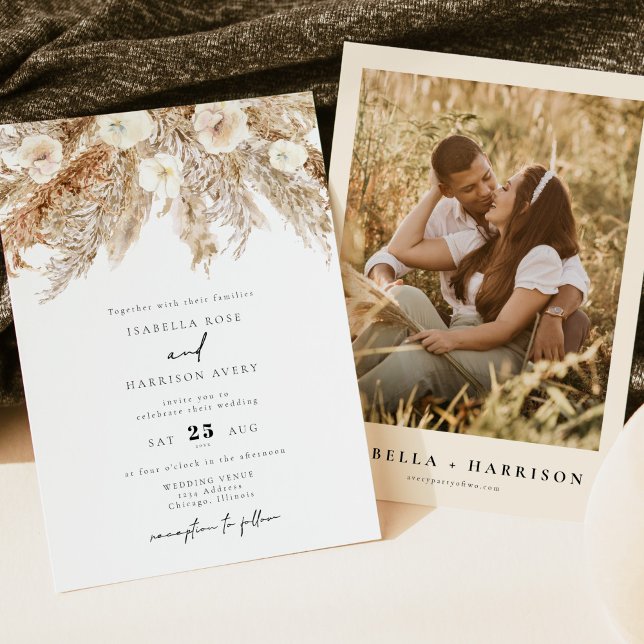 CIERA Bohemian Fall Earthy Pampas Photo Wedding Invitation (Creator Uploaded)