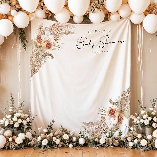 CIERA Bohemian Terracotta Pampas Baby Shower  Tapestry (Creator Uploaded)