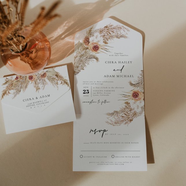 CIERA Bohemian Terracotta Pampas Grass Wedding All In One Invitation (Creator Uploaded)