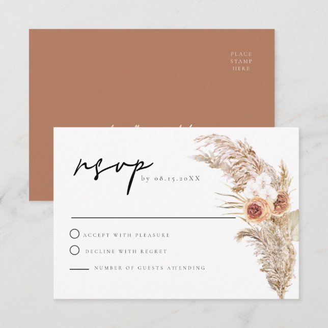 CIERA Boho Terracotta Floral Pampas RSVP Card (Front/Back)