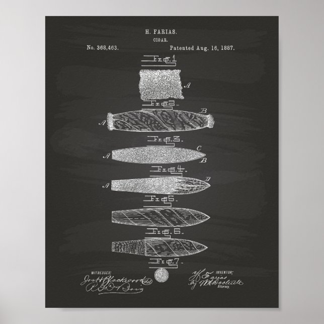 Cigar 1887 Patent Art Chalkboard Poster (Front)