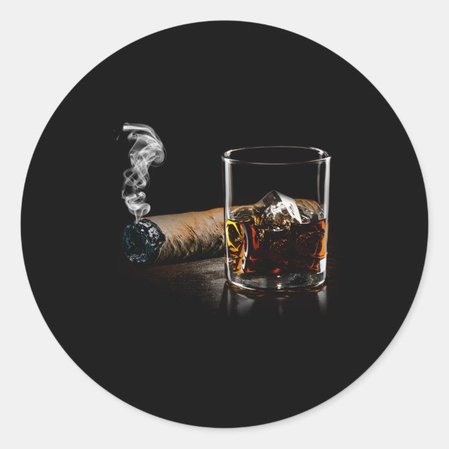 Cigar And Bourbon Great For Cigar Lounge Classic Round Sticker (Front)