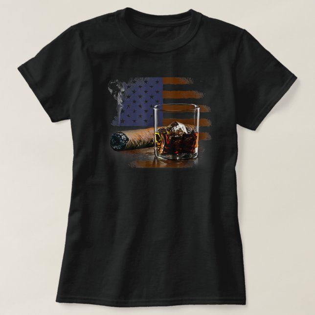 Cigar and Bourbon Great Gift for Cigar Lounge Love T-Shirt (Design Front)