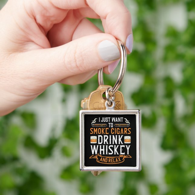 Cigar and Whiskey Quote keychain (Hand)