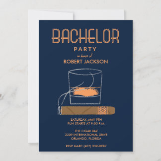 Cigar and Whisky Bachelor Party Invitation