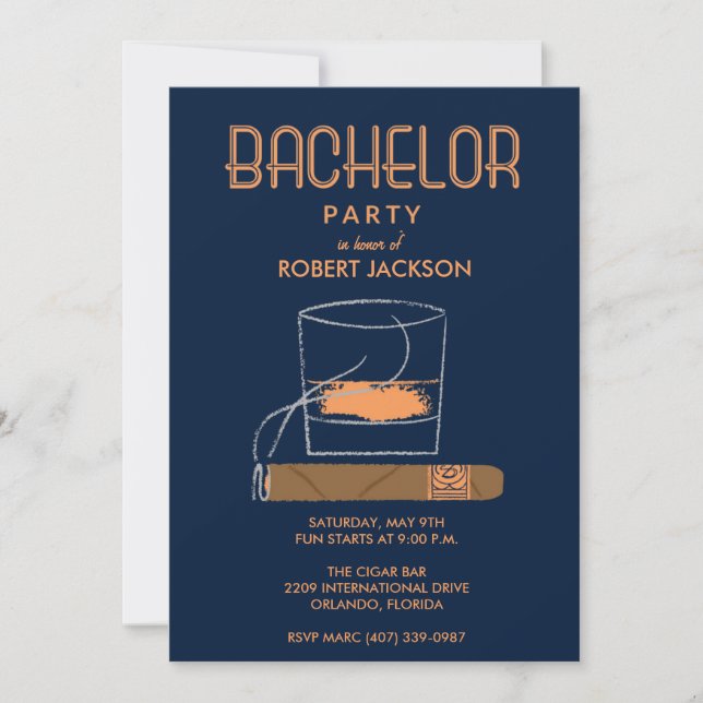 Cigar and Whisky Bachelor Party Invitation (Front)