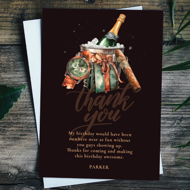 Cigar and Whisky Men's Birthday Personalised Thank You Card (Creator Uploaded)