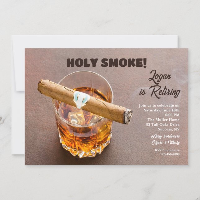 Cigar and Whisky Retirement Invitations (Front)