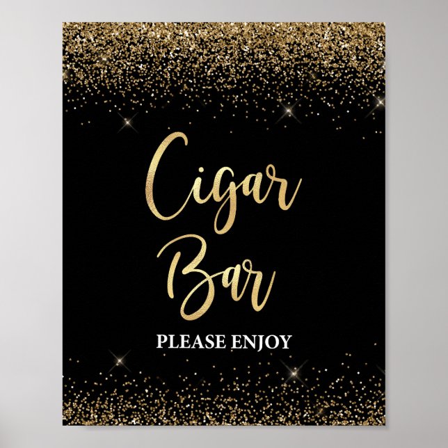 Cigar Bar Sign Black & Gold Glitter Confetti (Front)