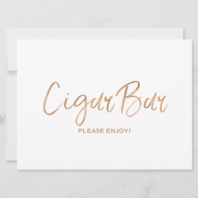 "Cigar Bar" Sign Wedding | Stylish Gold Rose Invitation (Front)