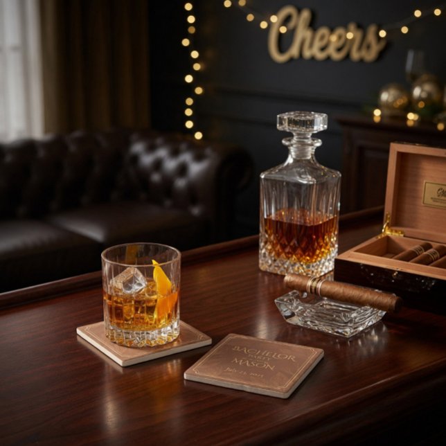 Cigar Bar Theme Bachelor Party Stone Coaster (Creator Uploaded)