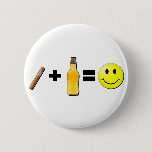 Cigar + Beer = Happiness 6 Cm Round Badge (Front)