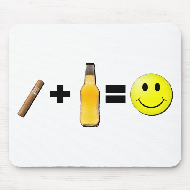 Cigar + Beer = Happiness Mouse Mat (Front)