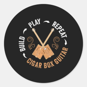 Cigar Box Guitar Build Play Repeat Cbg Classic Round Sticker