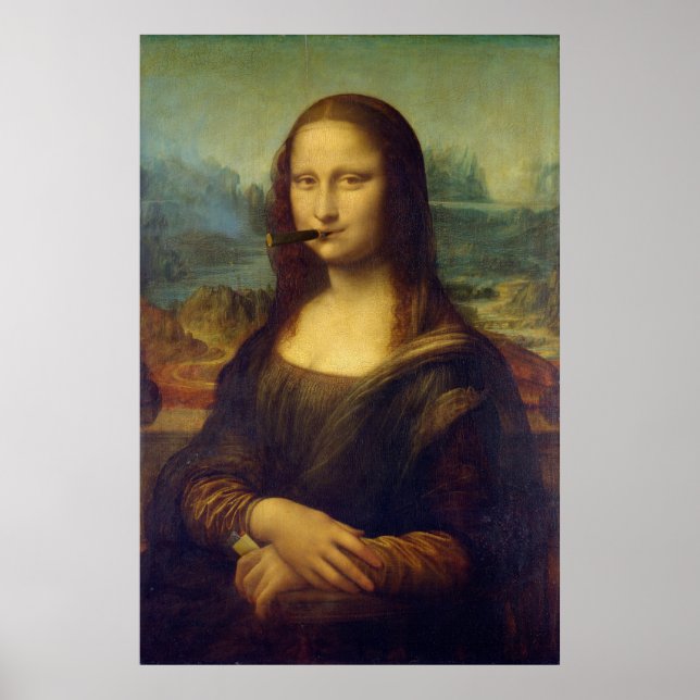 Cigar Smoker Mona Lisa Smoking Painting  Poster (Front)