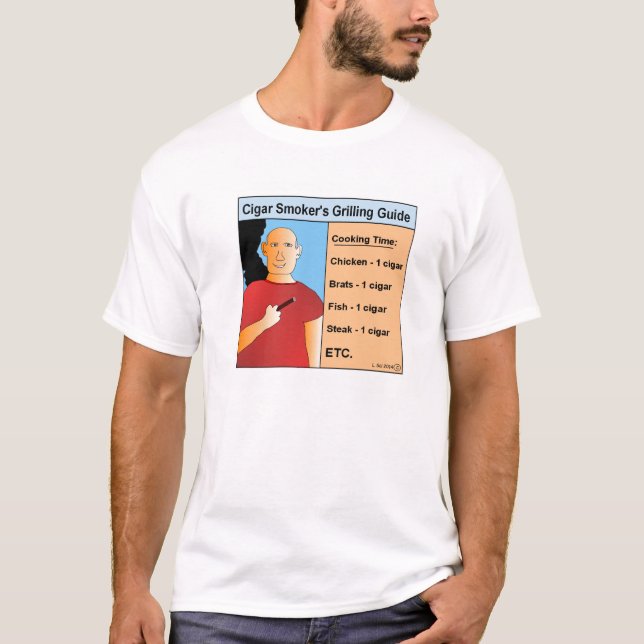 Cigar Smoker's Grilling Guide Cartoon T-shirt (Front)