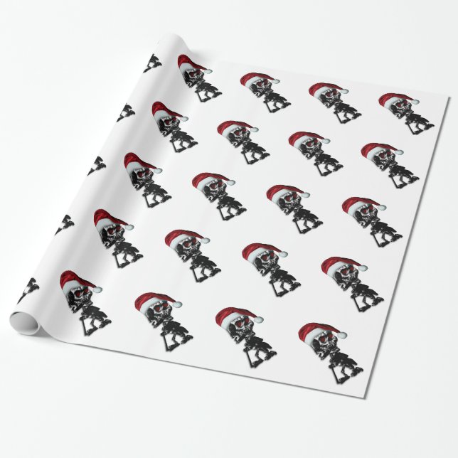 Cigar Smoking Christmas Skeleton Wrapping Paper (Unrolled)