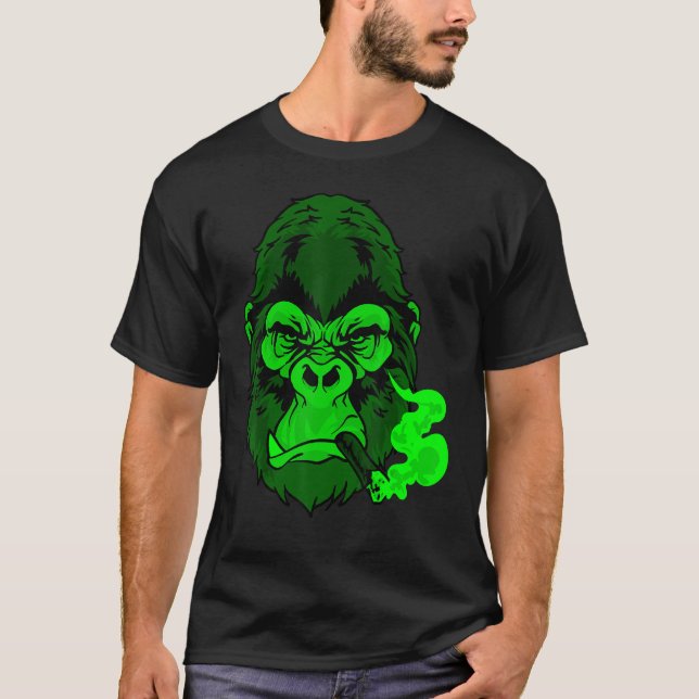 Cigar Smoking Mean Looking Green Gorilla For Guys  T-Shirt (Front)