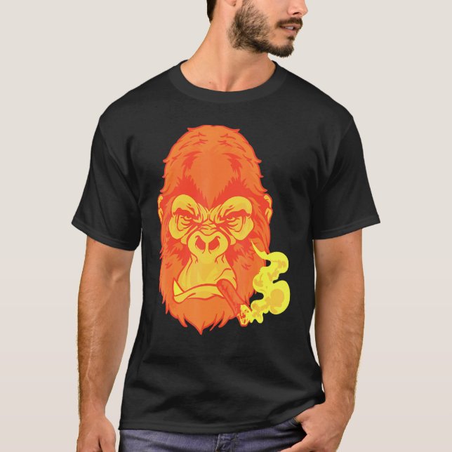 Cigar Smoking Mean Looking Orange Gorilla For Guys T-Shirt (Front)