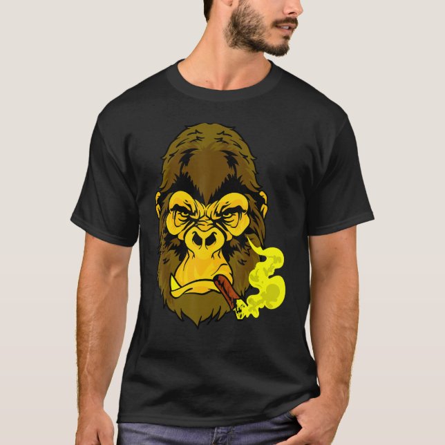 Cigar Smoking Mean Looking Yellow Gorilla For Guys T-Shirt (Front)