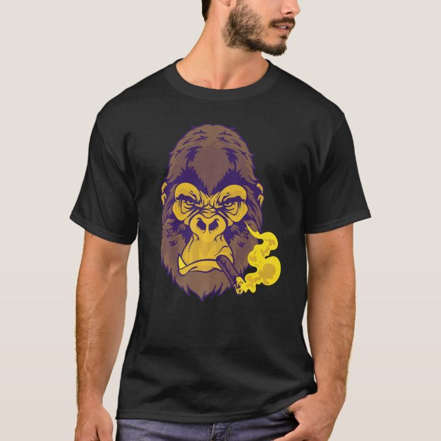 Cigar Smoking Mean Mustard Colour Gorilla For Guys T-Shirt (Front)