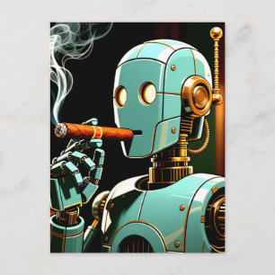 Cigar Smoking Robot Postcard