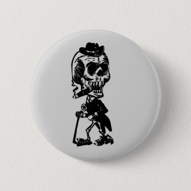 Cigar Smoking Skeleton 6 Cm Round Badge (Front)