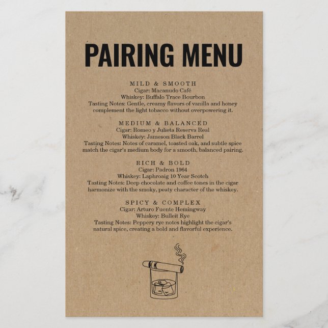 Cigar & Whiskey Pairing Menu (Front)