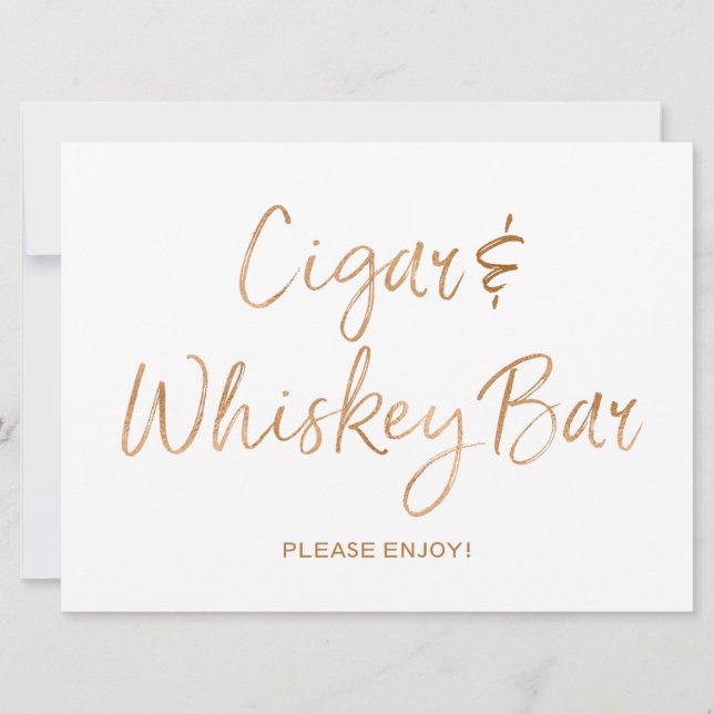 Cigar & Whiskey Sign Wedding | Stylish Gold Rose (Front)