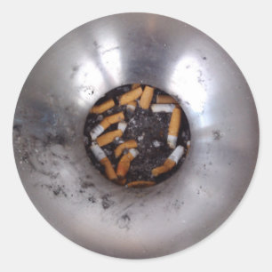 Cigarette Butts in Silver Smokers Ashtray, Funny Classic Round Sticker
