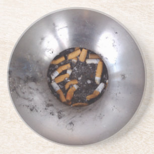 Cigarette Butts in Silver Smokers Ashtray, Funny Coaster