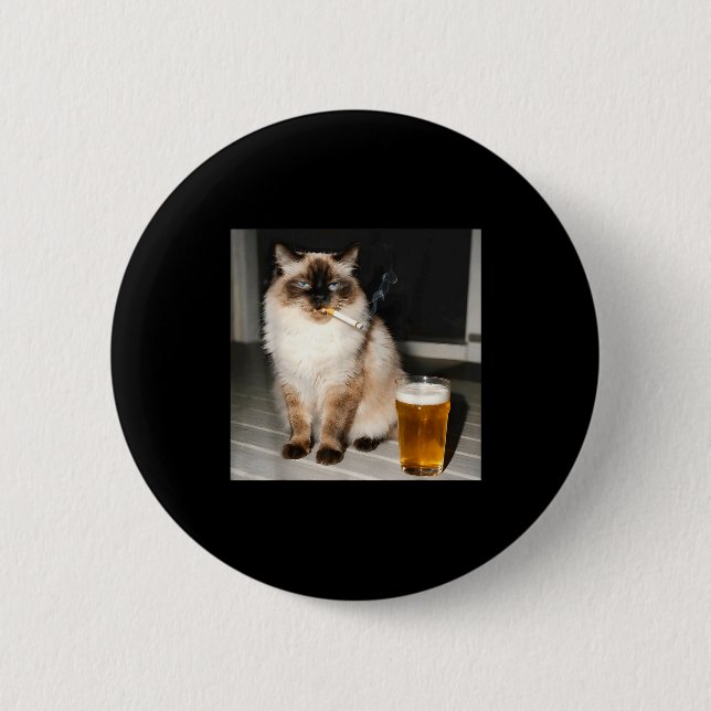 Cigarette Cat Funny Ragdoll Cat Smoking Kitten Bee 6 Cm Round Badge (Front)