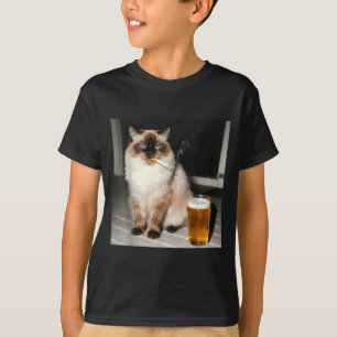 Cigarette Cat Funny Ragdoll Cat Smoking Kitten Bee T-Shirt