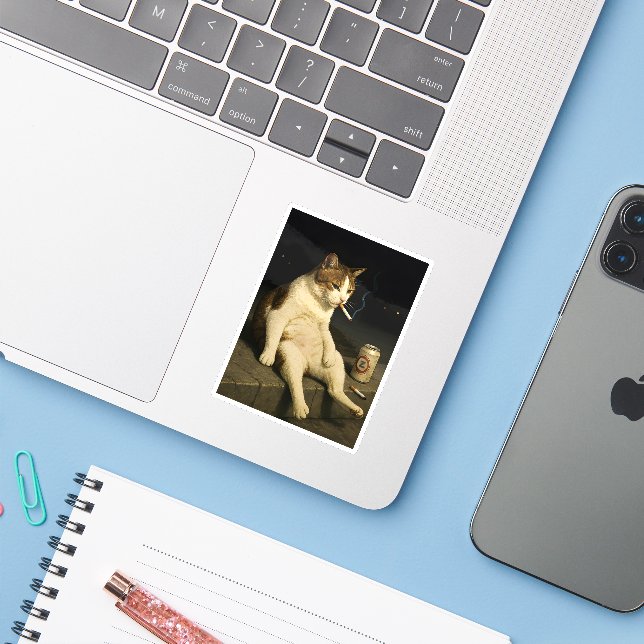 Cigarette Kitten Funny Smoking Cat Gen Z Meme (Laptop w/ iPhone)