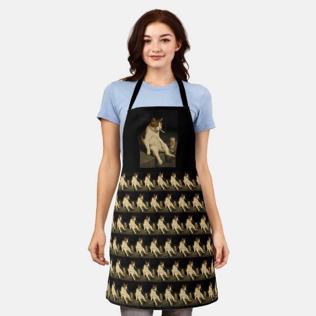 Cigarette Kitten Funny Smoking Cat Gen Z Meme Apron (Worn)