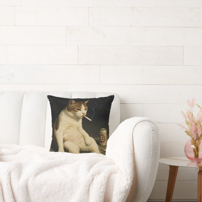 Cigarette Kitten Funny Smoking Cat Gen Z Meme Cushion (Couch)