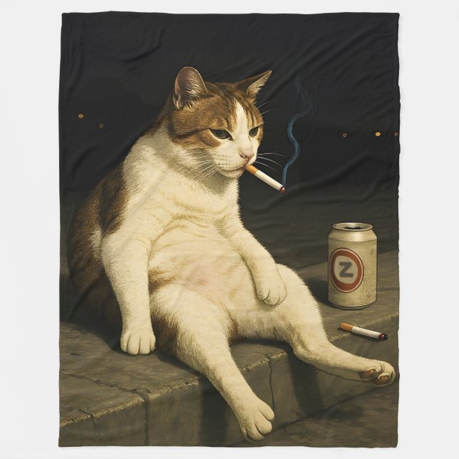 Cigarette Kitten Funny Smoking Cat Gen Z Meme Fleece Blanket (Front)