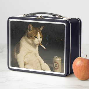Cigarette Kitten Funny Smoking Cat Gen Z Meme Metal Lunch Box