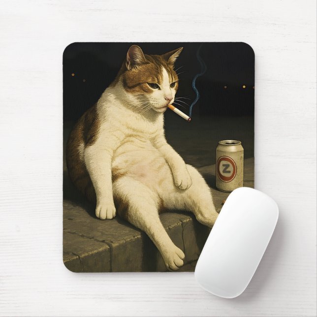 Cigarette Kitten Funny Smoking Cat Gen Z Meme Mouse Mat (With Mouse)