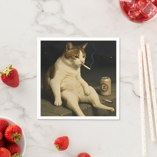Cigarette Kitten Funny Smoking Cat Gen Z Meme Napkin (Insitu)