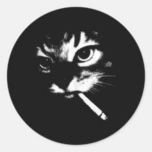 Cigarette Kitten Funny Smoking Cat Meme Gangster C Classic Round Sticker