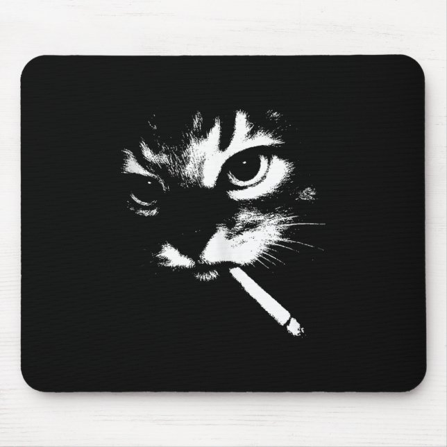Cigarette Kitten Funny Smoking Cat Meme Gangster C Mouse Mat (Front)