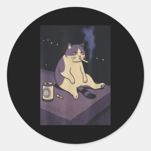 Cigarette Kitten Funny Smoking Cat Meme Stud Brain Classic Round Sticker