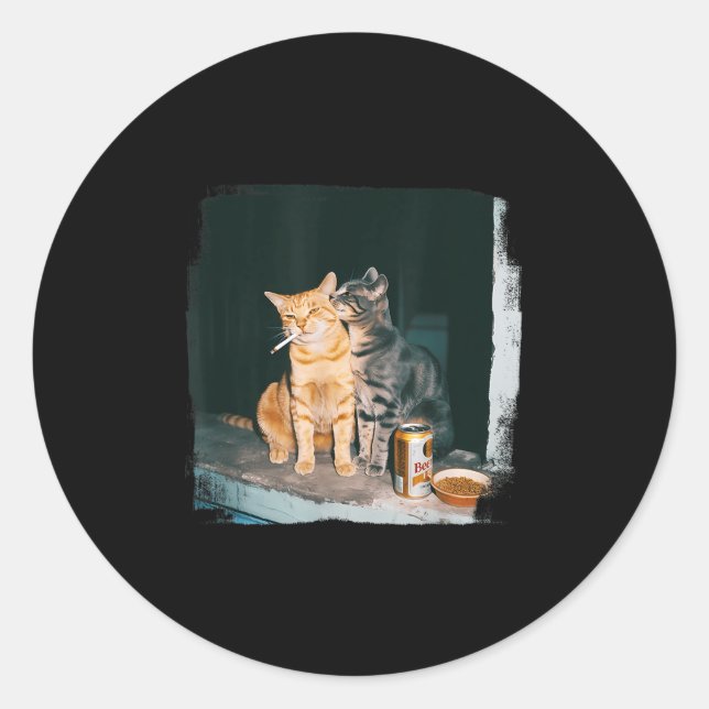 Cigarette Kitten Funny Smoking Cat Meme Stud Brain Classic Round Sticker (Front)